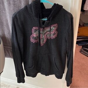 Fox Black Hoodie Jacket with Pink Logo
